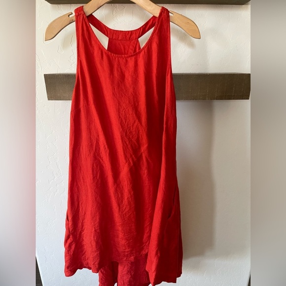 Banana Republic| Vibrant Red 100% Linen Sleeveless Shirt Dress, Lagenlook Style• - Picture 7 of 12